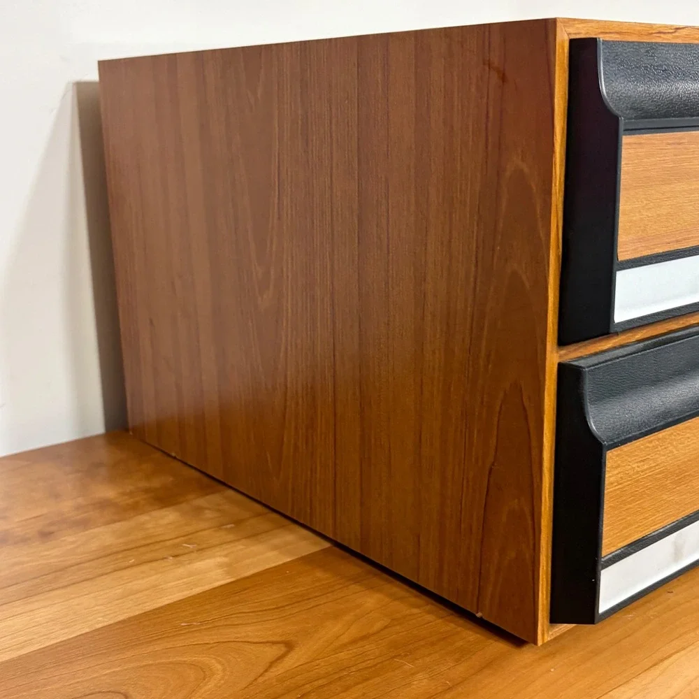 Vintage Wood Grain VHS Storage Cabinet 4 Drawer Media Organizer Retro